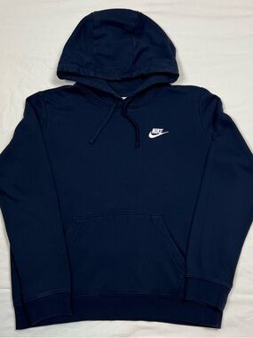 NIKE CLUB FLEECE Women’s Size Large Pullover Hoodie Navy/ White Logo DQ5793-451